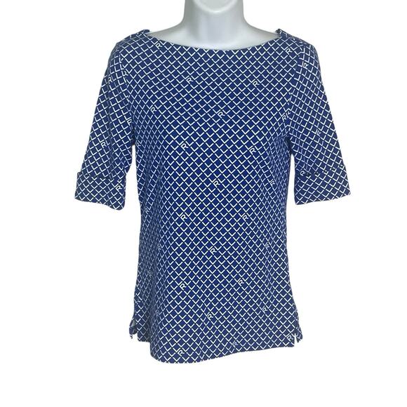 Lauren Ralph Lauren Lot of 2 Tops S/P Boat Neck Stretch Red Floral Blue Geo - Picture 5 of 12